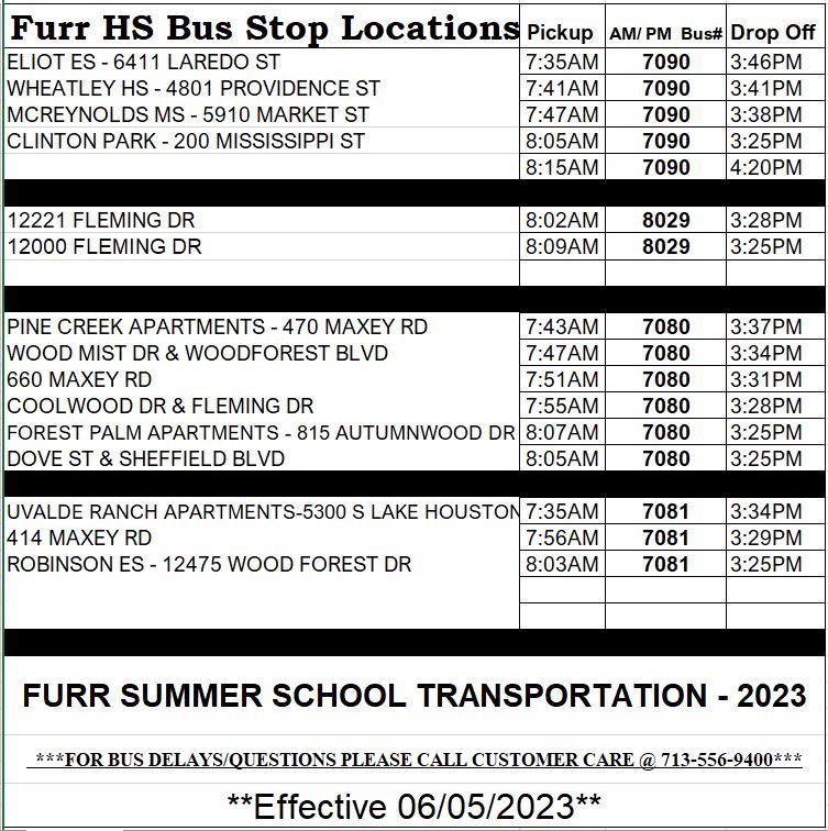  SUMMER SCHOOL BUS ROUTES